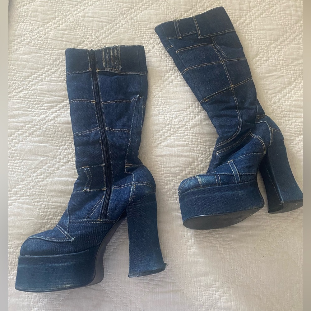 Vintage Y2K bratz denim patchwork platform boots